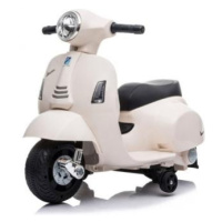 Elektrická motorka Vespa GTS, biela, s pomocnými kolesami, Licencované, 6V Batéria, 30