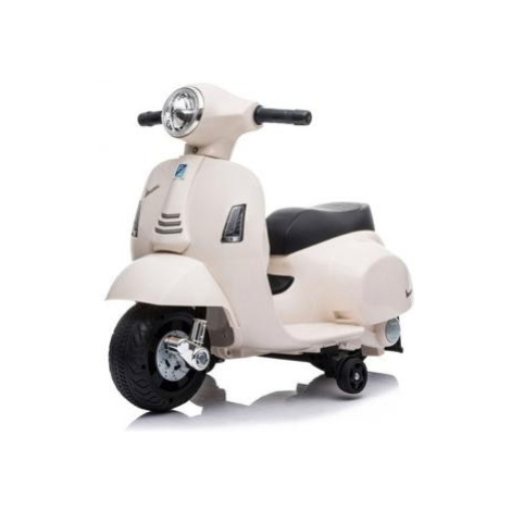 Elektrická motorka Vespa GTS, biela, s pomocnými kolesami, Licencované, 6V Batéria, 30