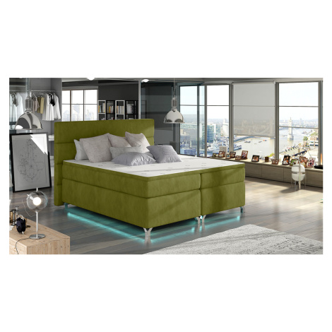 NABBI Avellino 160 čalúnená manželská posteľ s úložným priestorom zelená