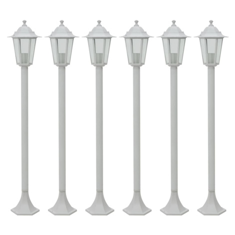 vidaXL Záhradné stĺpové lampy 6 ks E27 110 cm hliníkové biele