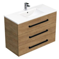 Kúpeľňová skrinka s čiernou úchytkou a umývadlom SAT Cube Way 100x71x46 cm dub Hickory mat CUBE4