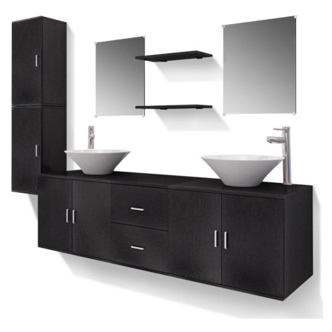 vidaXL 11-dielna sada nábytku do kúpeľne, umývadla s batériami, čierna