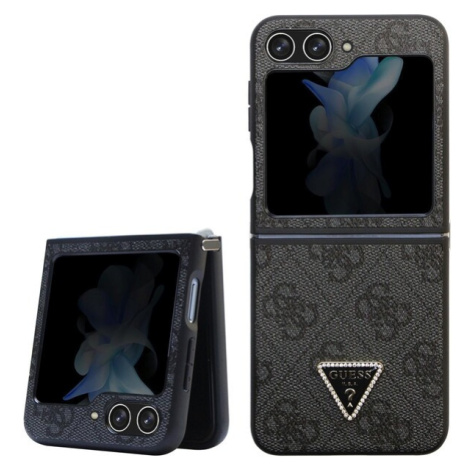 Guess 4G PU Leather Triangle Zadný Kryt pre Samsung Galaxy Z Flip 5 Black