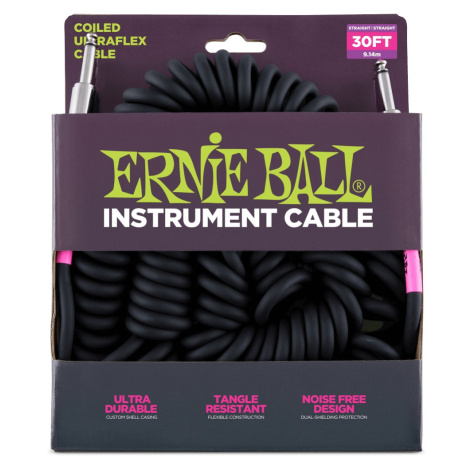 Ernie Ball 30' Coil Cable Straight/Straight Black