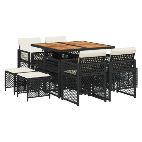 vidaXL 9-dielna záhradná jedálenská sada s vankúšmi čierna polyratan