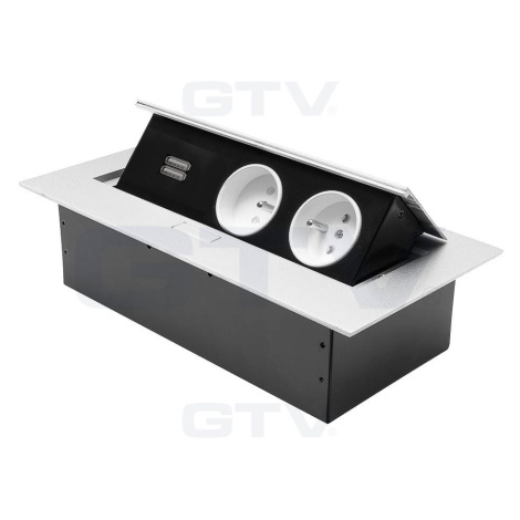 zásuvka vysúvacia 2x230V, 2xUSB, čierna, výklopná (GTV)