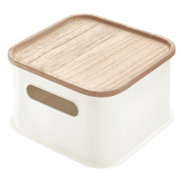 Biely úložný box s vekom z dreva paulownia iDesign Eco Handled, 21,3 x 21,3 cm