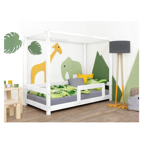Benlemi Detská posteľ s nebesami a bočnicou BUNKY Zvoľte farbu: Biela, Zvoľte rozmer: 90x180 cm