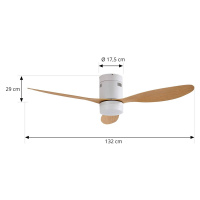 Stropný ventilátor Lucande LED Kayu, biely, DC, tichý, 132 cm