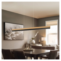 Quitani LED závesná lampa Keijo, čierna/dub, dĺžka 123 cm