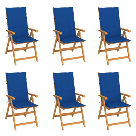 Záhradná stolička 6 ks teak / látka Dekorhome Modrá vidaXL