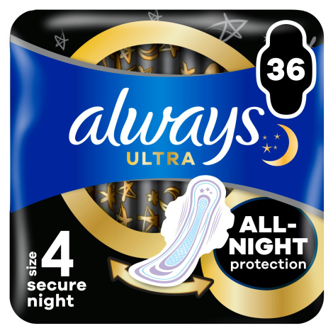 ALWAYS Ultra Secure Night hygienické vložky (veľ. 4) s krídelkami 36 ks