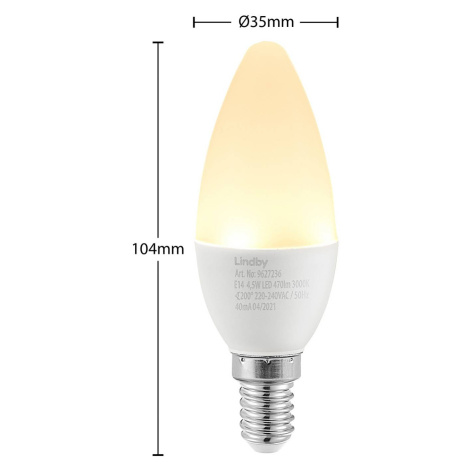 Lindby LED žiarovka E14 C35 4,5W 3000K opálová 3ks