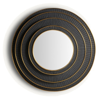 Estila Luxusné okrúhle čierno zlaté art deco nástenné zrkadlo Thamar s vyrezávaným štvorvrstvový