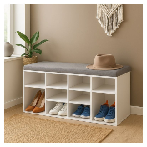 Skriňa na topánky s lavicou a vankúšom, biela, 104×30×48 cm VASAGLE