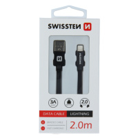 Dátový kábel opletený Swissten USB/Lightning (8 pin) 3.0A, 2.0m čierny