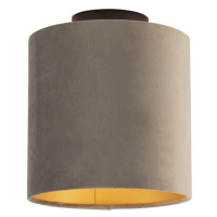 Stropná lampa s velúrovým tienidlom taupe so zlatom 20 cm - čierna Combi