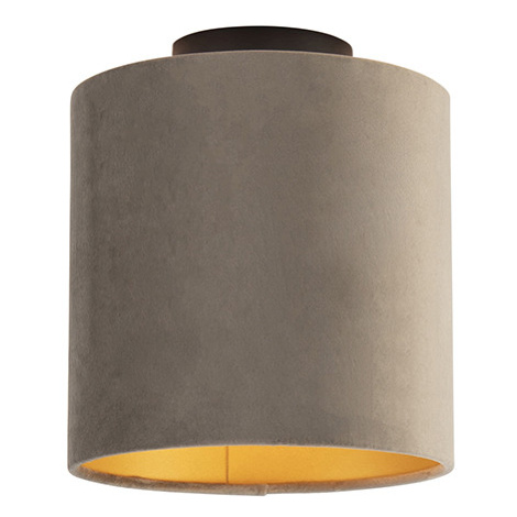 Stropná lampa s velúrovým tienidlom taupe so zlatom 20 cm - čierna Combi