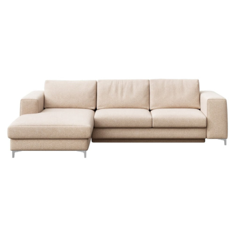 Béžová rozkladacia/s úložným priestorom rohová pohovka z textílie buklé (ľavý roh/s leňoškou) Re