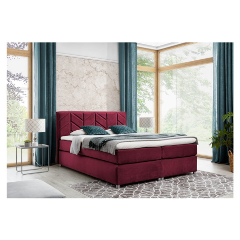 Expedo Čalúnená posteľ boxspring MODLA + topper, 160x200, bordová (czerwone wino)