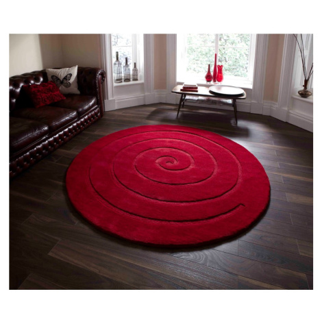 Rubínovočervený vlnený koberec Think Rugs Spiral, ⌀ 140 cm