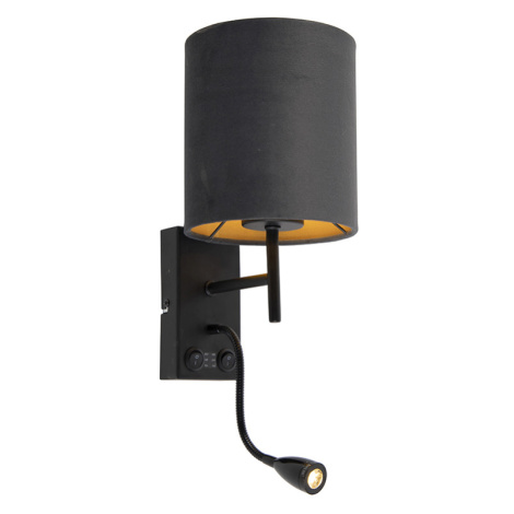 Nástenná lampa v štýle Art Deco čierna so zamatovým tmavosivým odtieňom - Stacca QAZQA