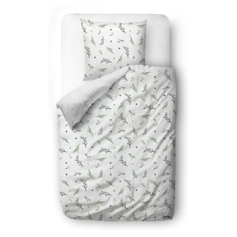 Biele obliečky na jednolôžko z bavlneného saténu 140x200 cm Delicate Green – Butter Kings