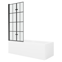 MEXEN/S - Cubik obdĺžniková vaňa 150 x 70 cm s panelom + vaňová zástena 80 cm, čierna vzor 55031