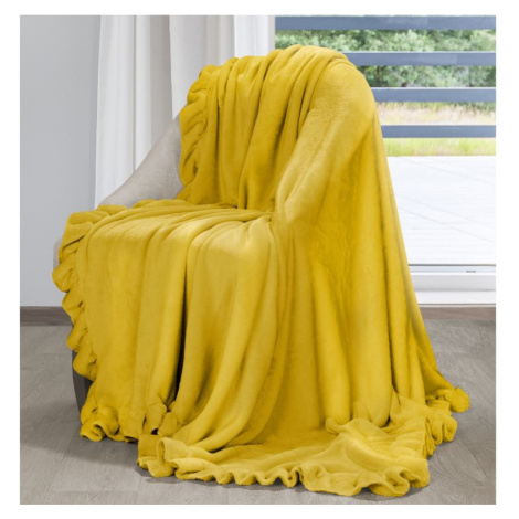 Mäkká horčicová deka DOLLY s ozdobným volánom 150x200 cm Eurofirany