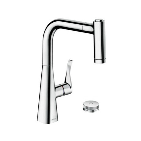 Drezová batéria Hansgrohe Metris s vyťahovacou spŕškou, 2 prúdy chróm 73805000