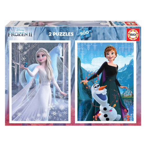 Puzzle Frozen Educa 2x500 dielov a lepidlo Fix od 11 rokov