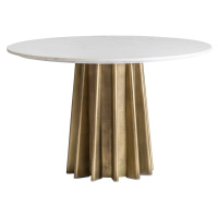 Estila Art-deco luxusný okrúhly jedálenský stôl Lezey s kruhovou mramorovou doskou a zlatou pods