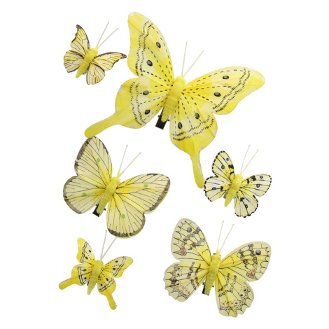 Súprava žltých motýlikov so štipcom, 6 ks, mix veľkostí​
