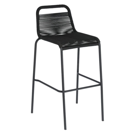 Čierna barová stolička s oceľovou konštrukciou Kave Home Glenville, výška 74 cm