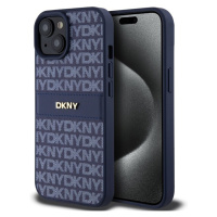 DKNY PU Leather Repeat Pattern Tonal Stripe Zadný Kryt pre iPhone 15 Blue