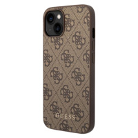 Plastové puzdro Guess na Apple iPhone 15 Plus GUHCP15MG4GFBR 4G Metal Gold Logo hnedé