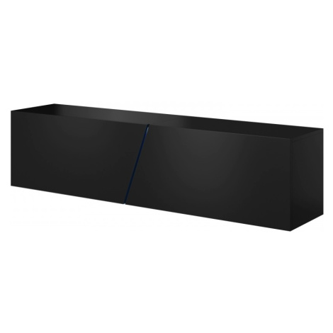 TV stolík Slant s LED osvetlením 160 cm čierny mat/čierny lesk VIVALDI