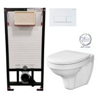 DEANTE Podstavný rám, pre závesné WC misy + SLIM tlačidlo bílé  + WC CERSANIT DELFI + SOFT SEDAD