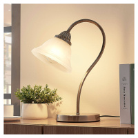 Stolná lampa Mialina, E27, sklo, alabastrová biela, výška 42 cm