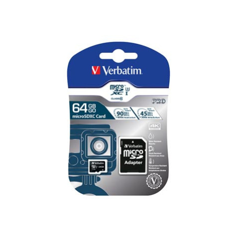 Verbatim paměťová karta Micro Secure Digital Card Pro U3, 64GB, micro SDXC, 47042, UHS-I U1 (Cla