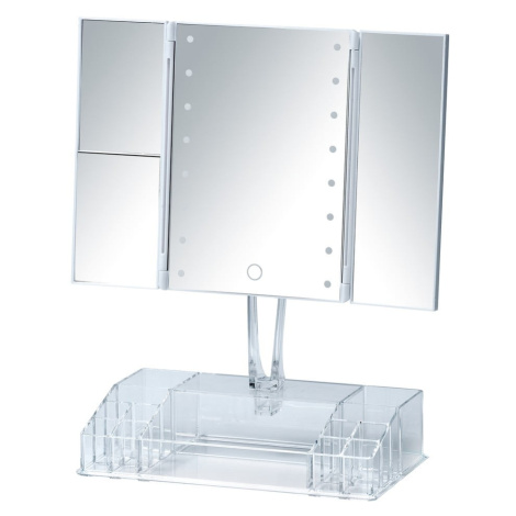 Biele rozkladacie kozmetické zrkadlo s LED podsvietením a organizérom na make-up Fanano WENKO