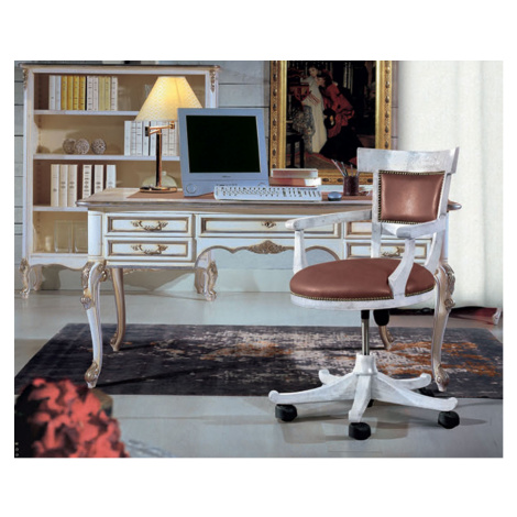 Estila Luxusná rustikálna pracovná stolička Leslie na kolieskach s koženým operadlom a sedadlom 
