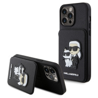 Karl Lagerfeld Saffiano Card Slot Stand Karl and Choupette Kryt pre iPhone 15 Pro Max, Čierny