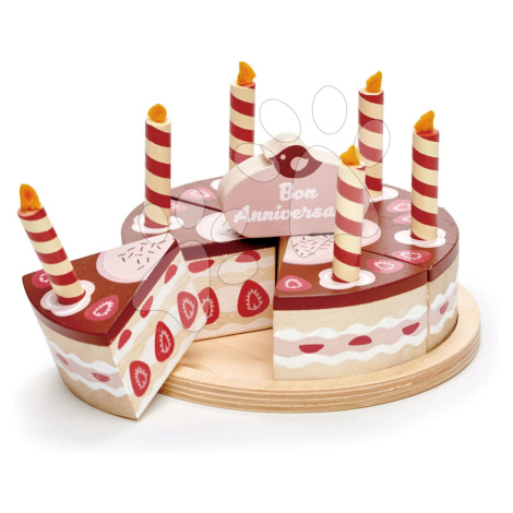 Drevená čokoládová torta Chocolate Birthday Cake Tender Leaf Toys 6 kúskov so 6 sviečkami na tan