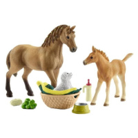 Schleich Set žriebä a Quarter kôň so šteniatkom a príslušenstvom