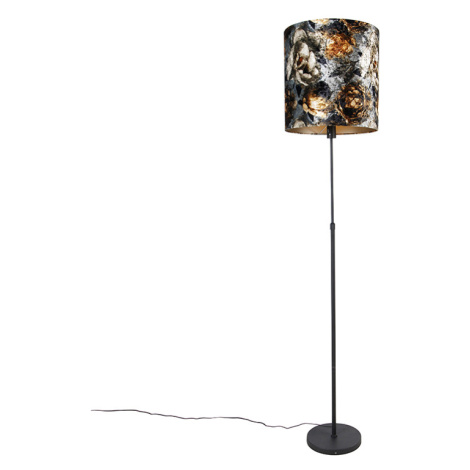 Stojacia lampa čierny kvetinový vzor nastaviteľný 40 cm - Parte QAZQA