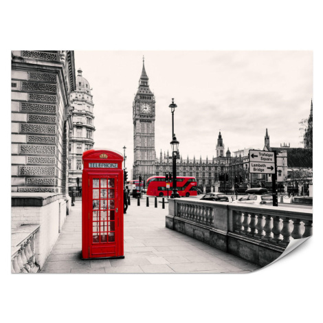 Muralo FOTOTAPETA Pre Obývačku Červená Telefónna Budka Londýn Big Ben Autobus 150 x 105 cm