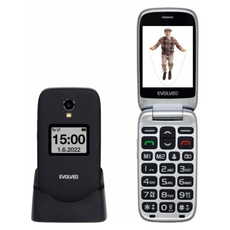 EVOLVEO EasyPhone FS, vyklápací mobilný telefón 2.8" pre seniorov s nabíjacím stojanom (čierna f
