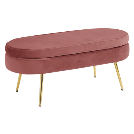 Luxusný taburet, ružová Velvet látka/chróm zlatý, Art-deco, NOBLIN TYP 2 Tempo Kondela