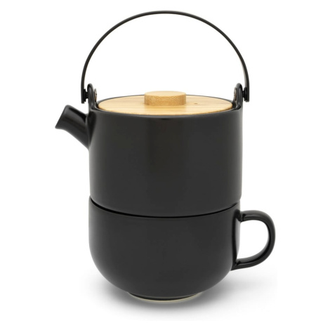 Čierna kameninová čajová kanvica s hrnčekom Bredemeijer Umea, 500 ml